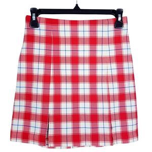 NEW Urban Outfitters Red White Plaid Mini Skirt With Slits Size Small